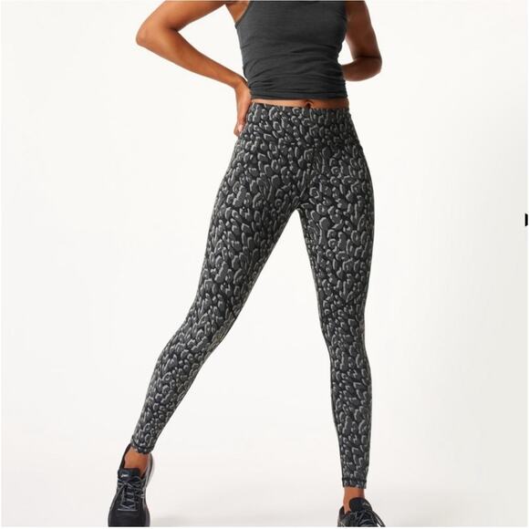 Sweaty Betty Leggings Womens Medium Gray Leopard Tonal Power Full Length Gym Run - Picture 1 of 13